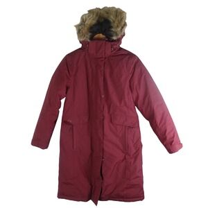 LL Bean Ultrawarm Down Parka Women Small Burgundy Long Winter Coat Faux Fur Hood